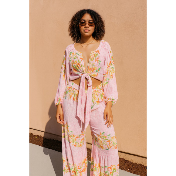 Free People x REVOLVE Paradise Jumpsuit Sugar Magnolia Combo Pink Floral L NEW - Picture 14 of 15